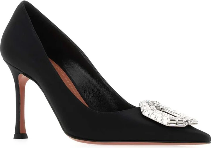Black Satin Camelia Pumps - Image 2