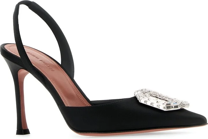 Black Satin Camelia Pumps - Image 2