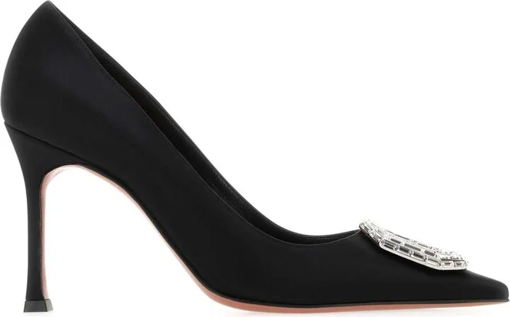Black Satin Camelia Pumps