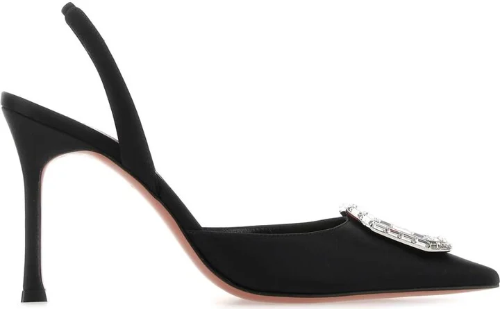 Black Satin Camelia Pumps