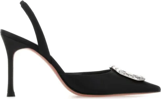 Black satin Camelia pumps