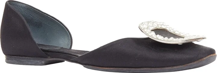Black Satin Crystal Flats
