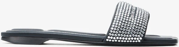 Black Satin & Crystal Hotfix Vy Sandals