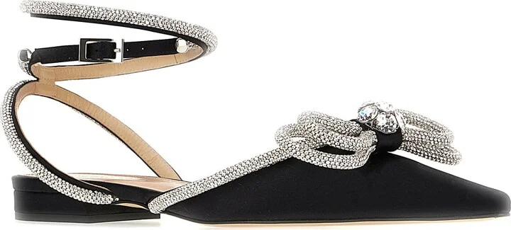 Black Satin Double Bow Ballerinas - Image 2