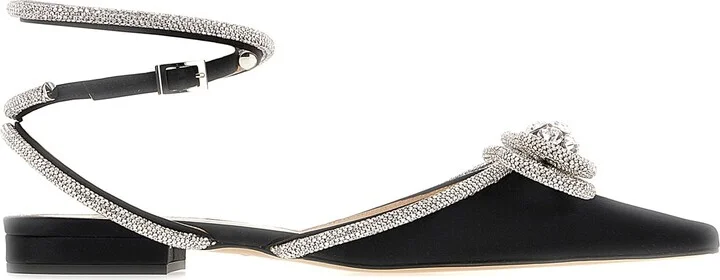Black Satin Double Bow Ballerinas