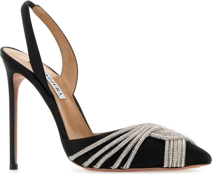 Black Satin Gatsby Sling 105 Pumps - Image 2