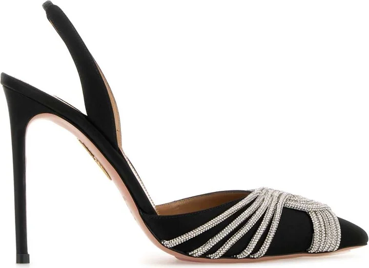 Black Satin Gatsby Sling 105 Pumps