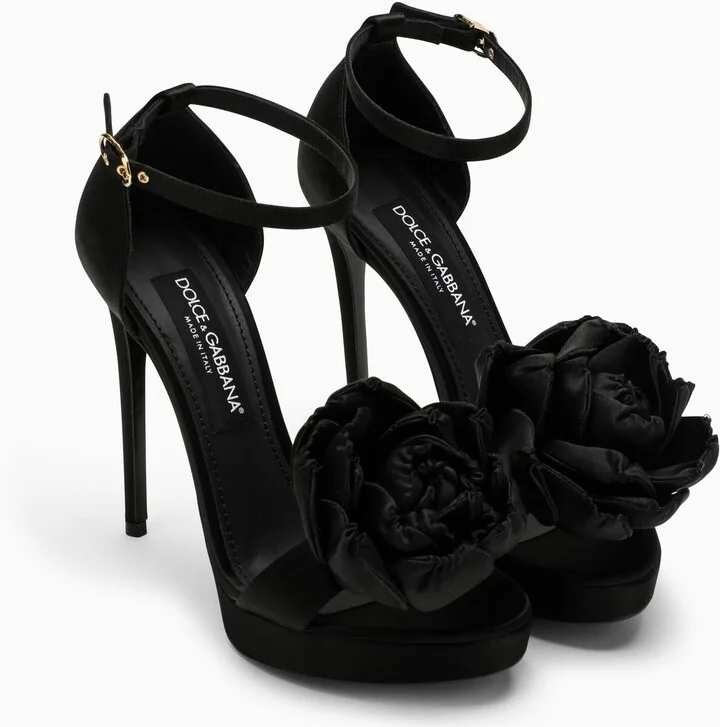Black Satin High Sandal - Image 2