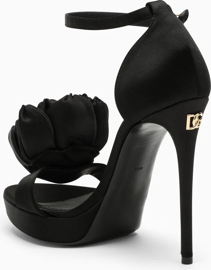 Black Satin High Sandal - Image 4