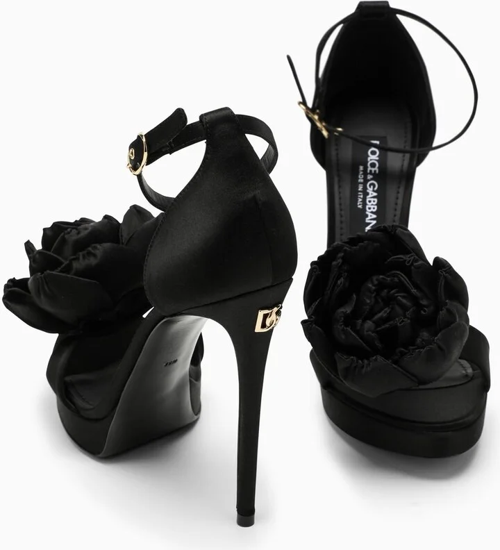 Black Satin High Sandal - Image 5
