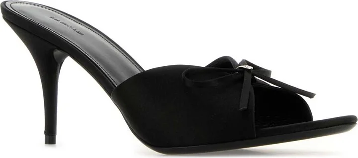 Black Satin Knife Bow Mules - Image 2