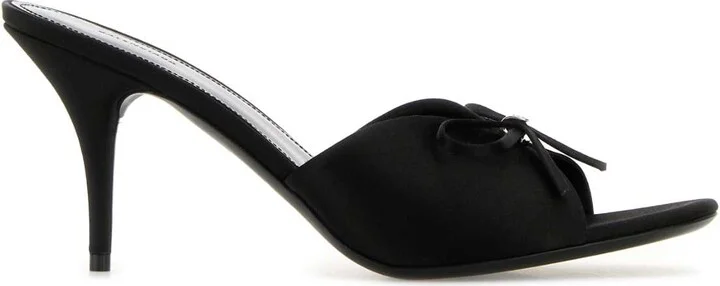 Black Satin Knife Bow Mules