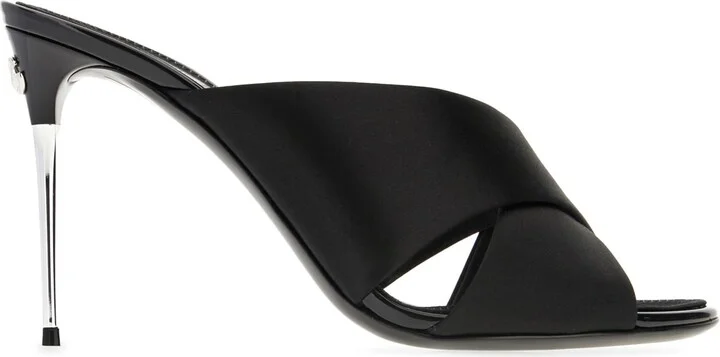 Black Satin Mules