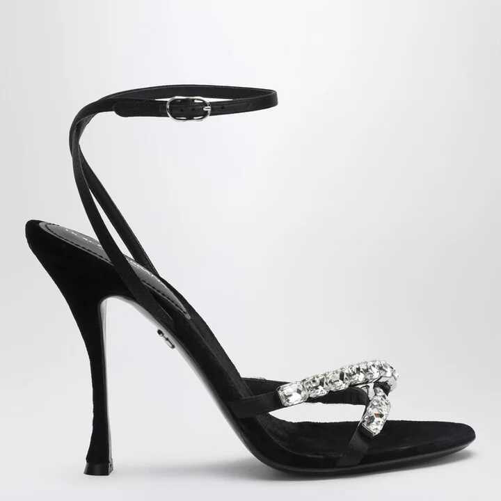 Black satin sandal with stones
