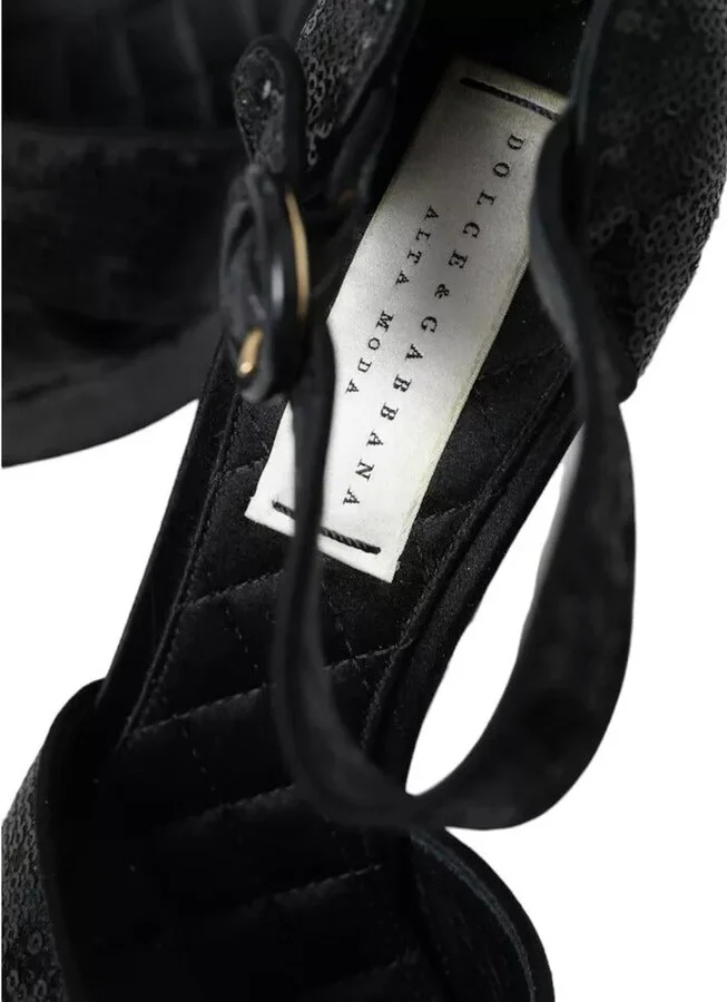 Black Sequin Ankle Strap Heels Sandals Women's Shoes (Pre-Owned) - Image 4