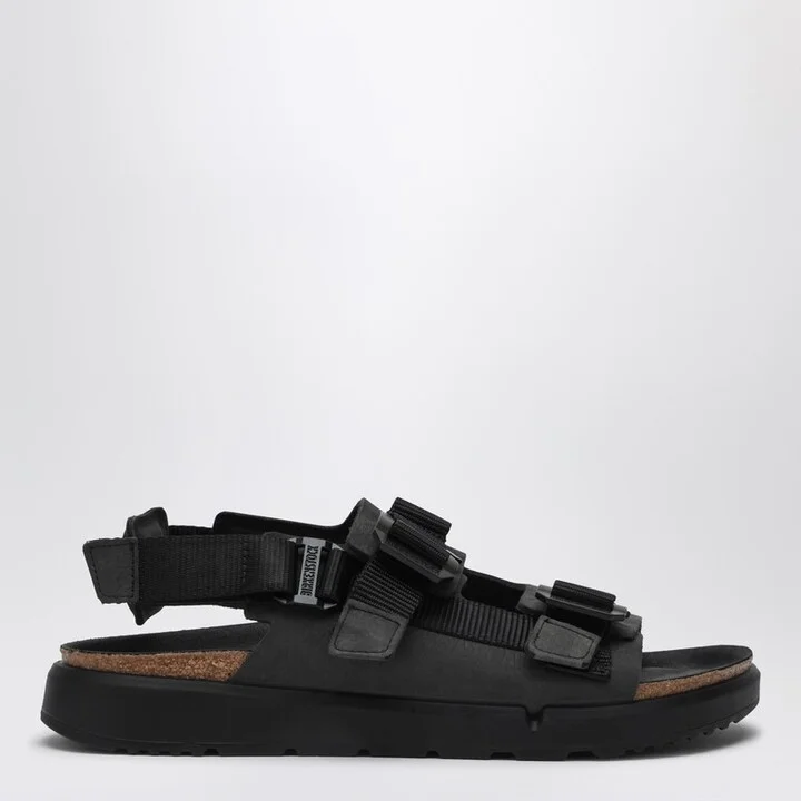 Black Shinjuku sandal in natural leather and tissue