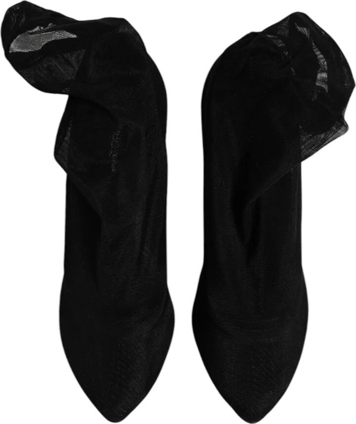 Black Silk Mesh Sock Style Boots Women's Shoes (Pre-Owned) - Image 3