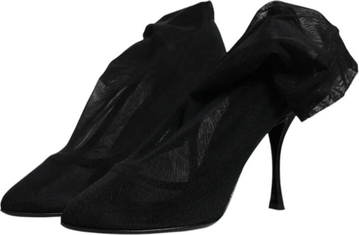 Black Silk Mesh Sock Style Boots Women's Shoes (Pre-Owned) - Image 4