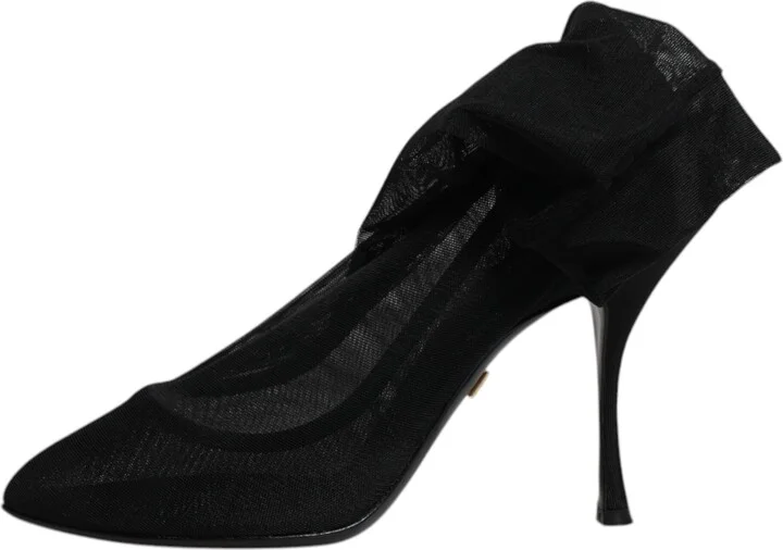 Black Silk Mesh Sock Style Boots Women's Shoes (Pre-Owned) - Image 6