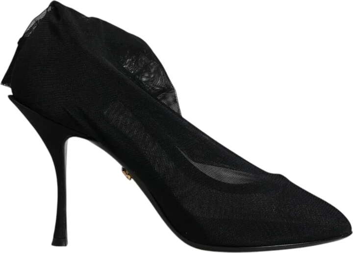 Black Silk Mesh Sock Style Boots Women's Shoes (Pre-Owned)