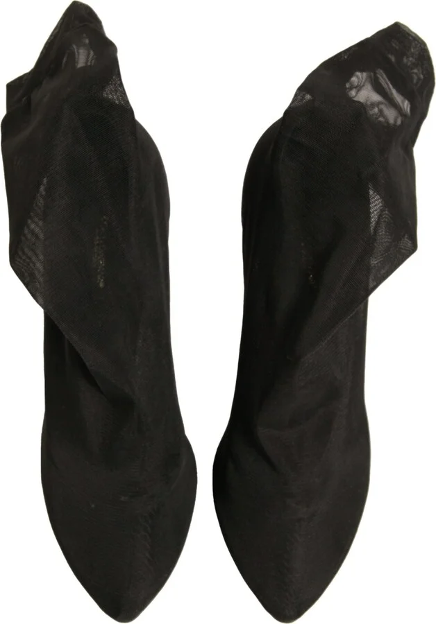 Black Silk Mesh Sock Style Heels Boots Women's Shoes (Pre-Owned) - Image 3