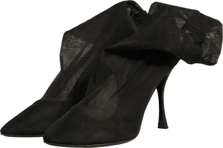 Black Silk Mesh Sock Style Heels Boots Women's Shoes (Pre-Owned) - Image 4