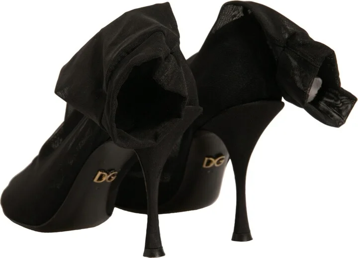 Black Silk Mesh Sock Style Heels Boots Women's Shoes (Pre-Owned) - Image 5