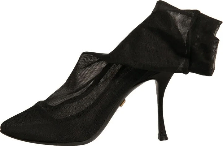 Black Silk Mesh Sock Style Heels Boots Women's Shoes (Pre-Owned) - Image 6