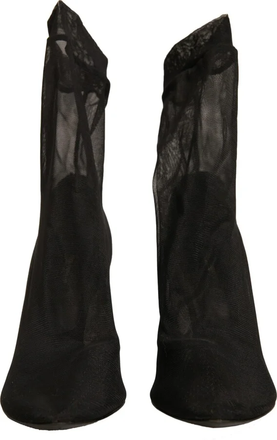 Black Silk Mesh Sock Style Heels Boots Women's Shoes (Pre-Owned) - Image 2