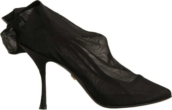 Black Silk Mesh Sock Style Heels Boots Women's Shoes (Pre-Owned)