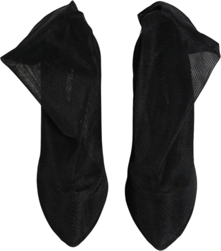 Black Silk Stretch Mesh Sock Boots Women's Shoes (Pre-Owned) - Image 3