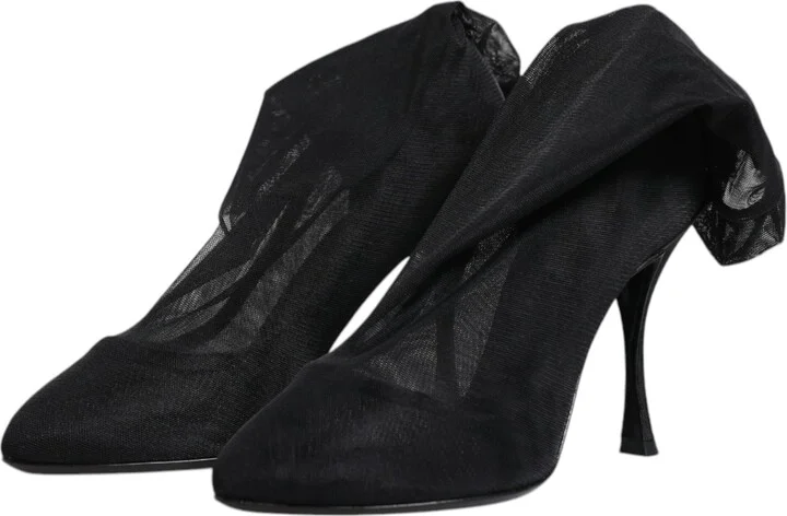 Black Silk Stretch Mesh Sock Boots Women's Shoes (Pre-Owned) - Image 4