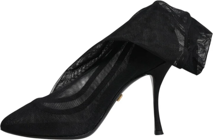 Black Silk Stretch Mesh Sock Boots Women's Shoes (Pre-Owned) - Image 6