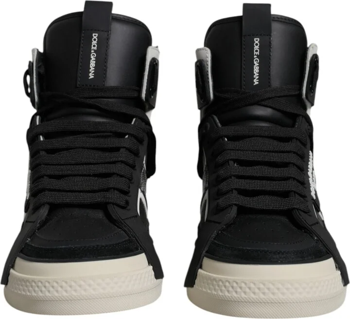 Black Silver Leather High Top Sneaker Men's Shoes - Image 2