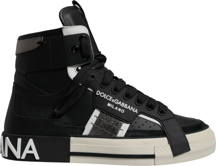 Black Silver Leather High Top Sneaker Men's Shoes