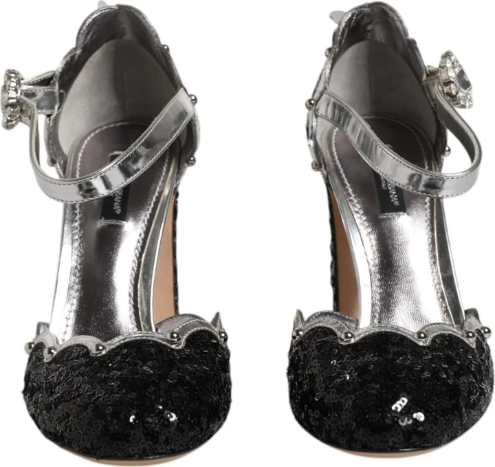 Black Silver Sequin Ankle Strap Sandals Women's Shoes - Image 2