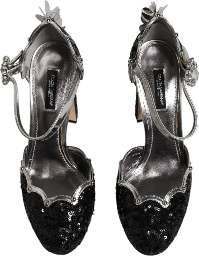 Black Silver Sequin Ankle Strap Sandals Women's Shoes - Image 3