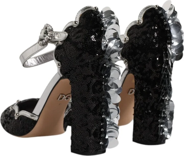 Black Silver Sequin Ankle Strap Sandals Women's Shoes - Image 5