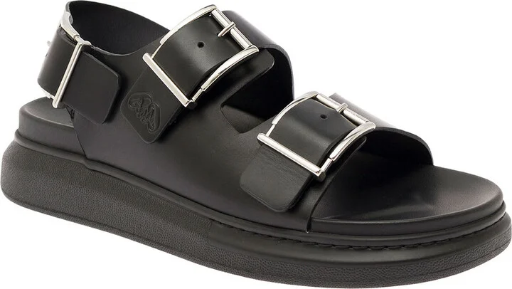 Black Slide Sandals With Embossed Logo In Leather Man - Image 2