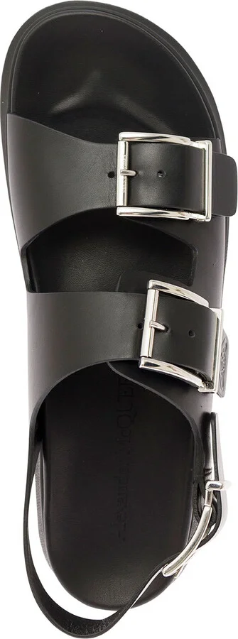 Black Slide Sandals With Embossed Logo In Leather Man - Image 4