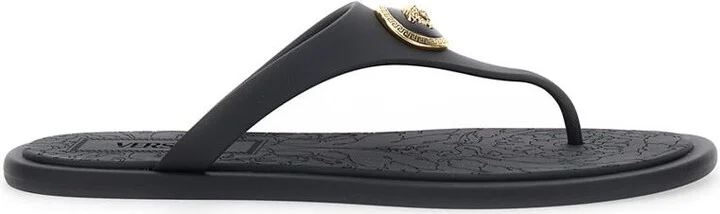 Black Slides With Medusa Detail In Rubber Woman