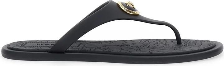 Black Slides With Medusa Detail In Rubber Woman