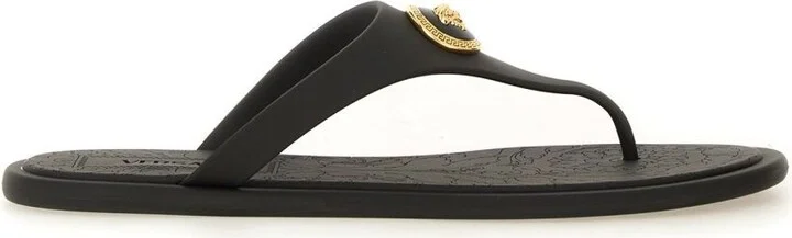 Black Slides With Medusa Detail In Rubber Woman