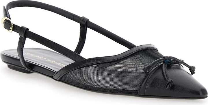 Black Slingback Ballerinas With Pointed Design In Mixed Leather Woman - Image 2