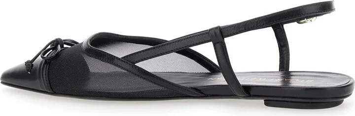 Black Slingback Ballerinas With Pointed Design In Mixed Leather Woman - Image 3