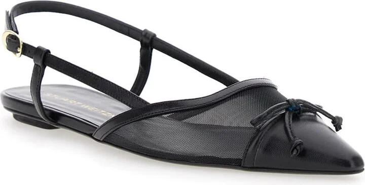 Black Slingback Ballerinas With Pointed Design In Mixed Leather Woman - Image 2