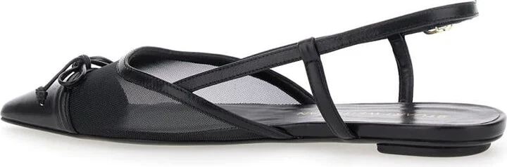 Black Slingback Ballerinas With Pointed Design In Mixed Leather Woman - Image 3