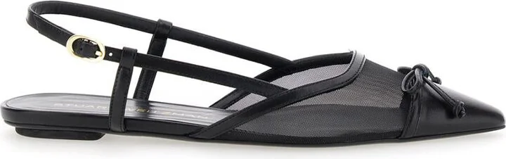 Black Slingback Ballerinas With Pointed Design In Mixed Leather Woman