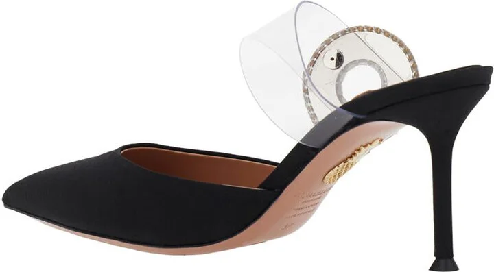 Black Slingback Mules With Crystal Embellishment And Transparent Strap In Suede Woman - Image 3