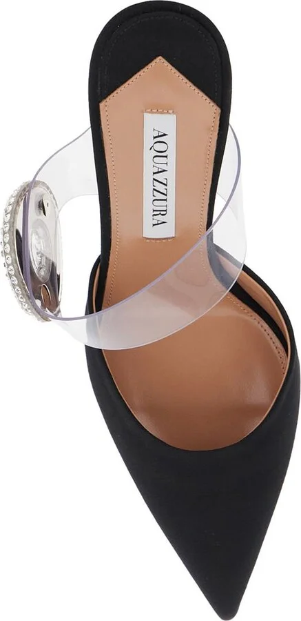 Black Slingback Mules With Crystal Embellishment And Transparent Strap In Suede Woman - Image 4